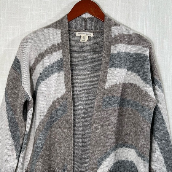 Happily Grey NWT Long Soft Abstract Neutral Colors Swirl Design Cardigan Sz S - Picture 2 of 14